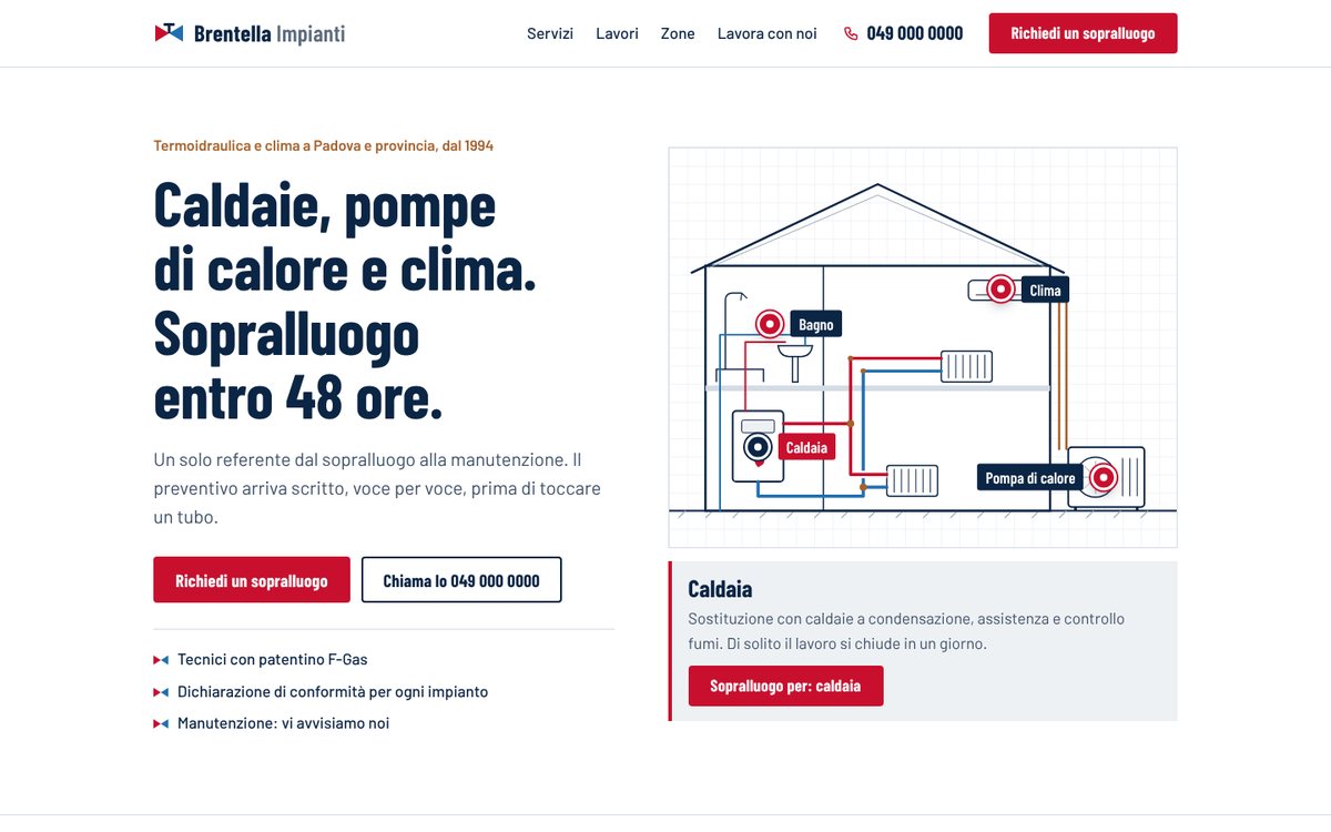 Il sito di esempio di Brentella Impianti visto dal computer